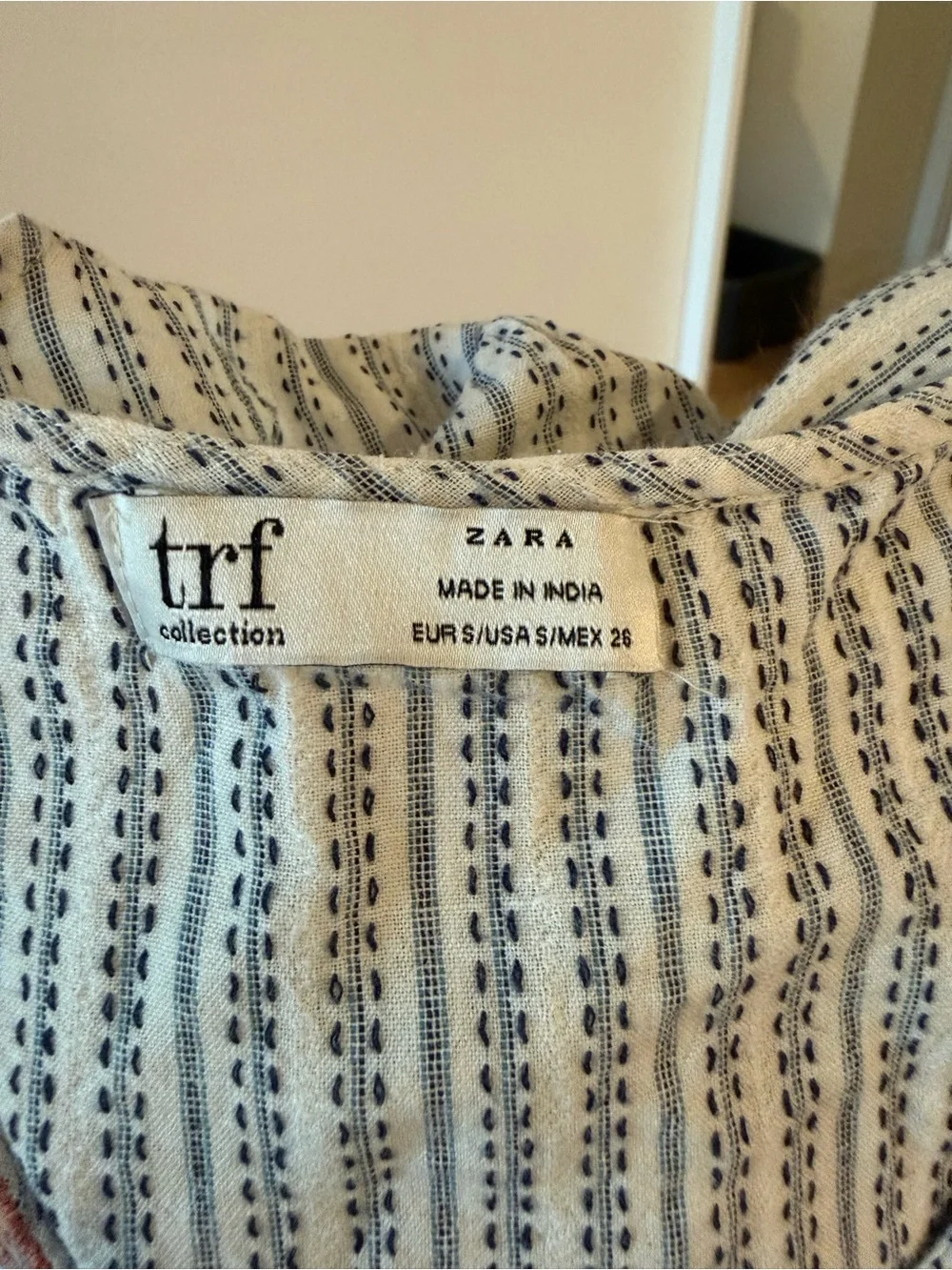Zara Striped Embroidered Peasant Blouse in Light Blue and White
